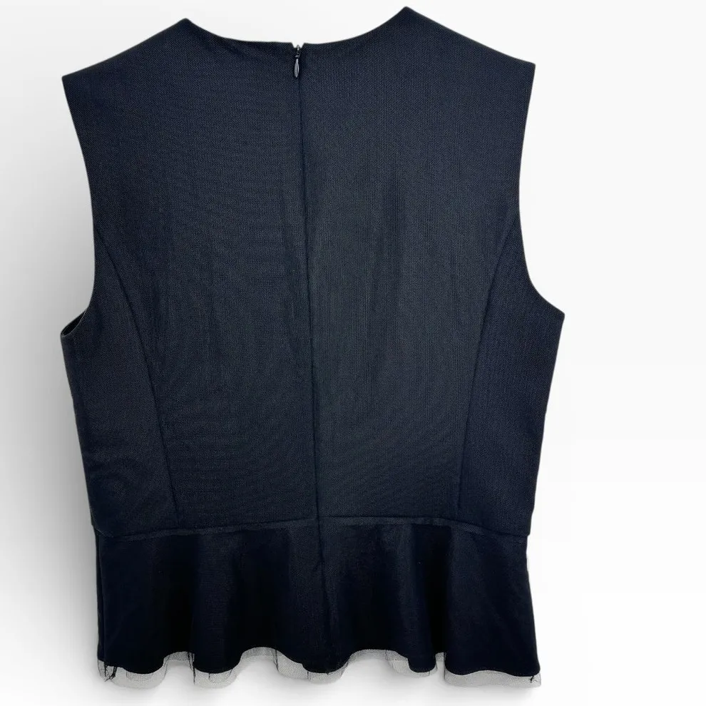 Carlisle blouse women's 8 floral applique mesh overlay peplum V neck tank black - Image 3