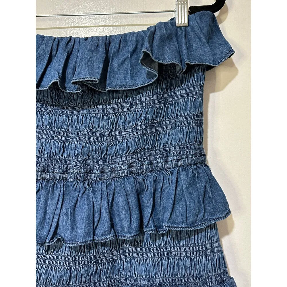 Cleobella Ezra Midi Dress Classic Blue Size Large NWT Strapless Smocked Bodice - Image 12