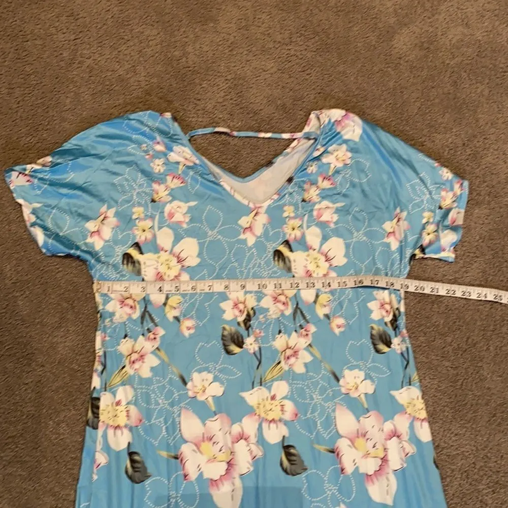 Women’s Casual Long Dress Short Sleeved Floral Print Maxi Large New in Packaging Blue - Image 3