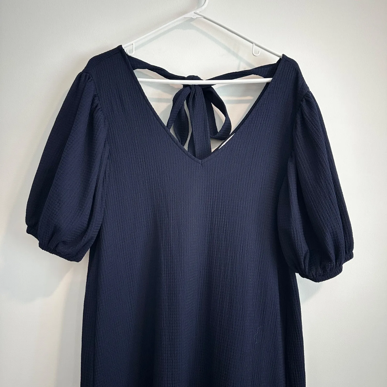 Gibson Latimer Navy Blue Maxi Dress Women's Large Ruffle Hem Puff Sleeve V-Neck - Image 2