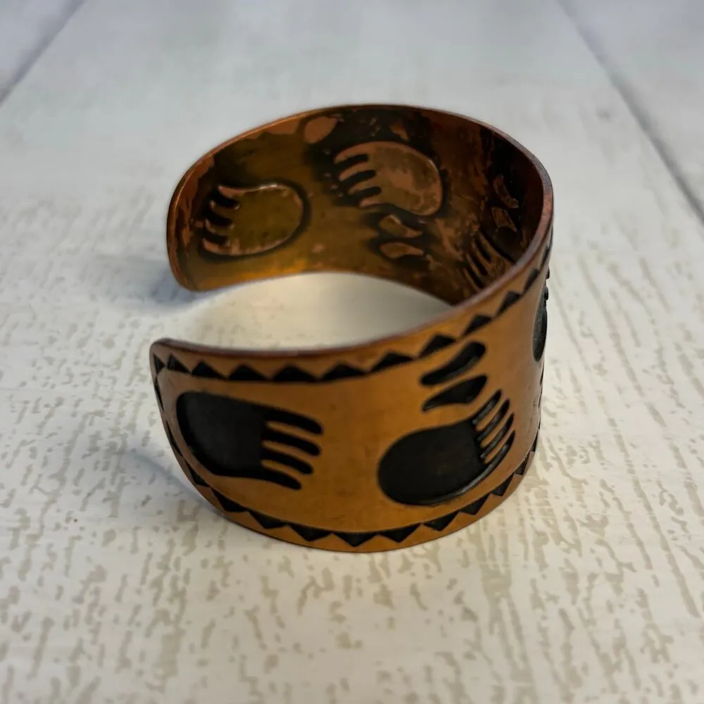 Vintage Copper Bear Paw Cuff Bracelet Brown - Image 4