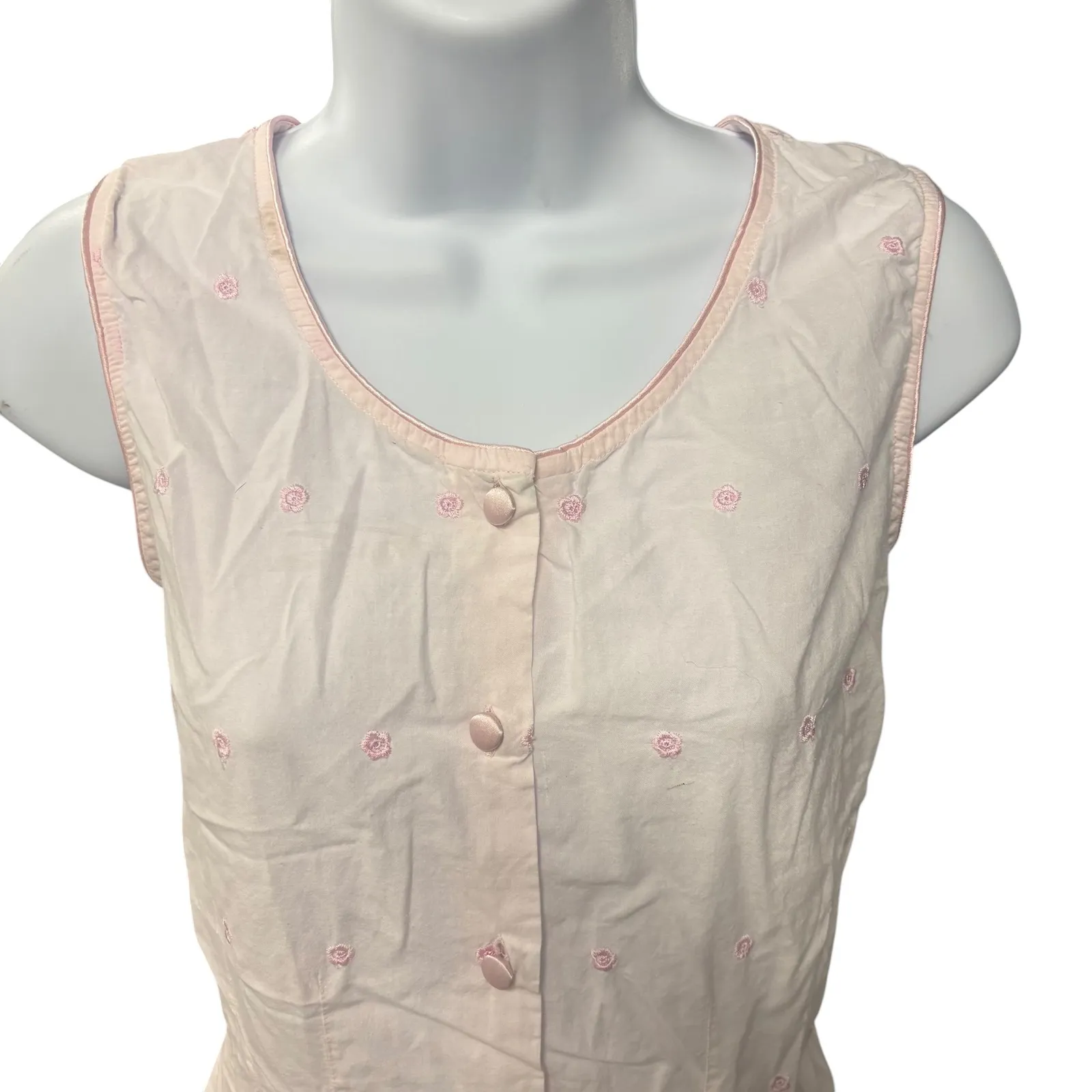 Delicates Womens Large Pajama Set Sleepwear Embroidered‎ Roses Pink Cotton - Image 3