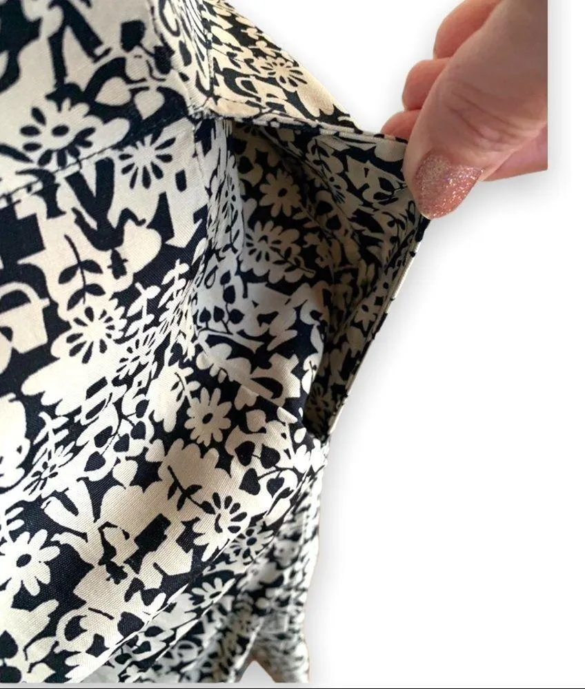 Vintage 90s Esprit Drop Waist Abstract Print Black and Cream Sleeveless Romper - Image 7