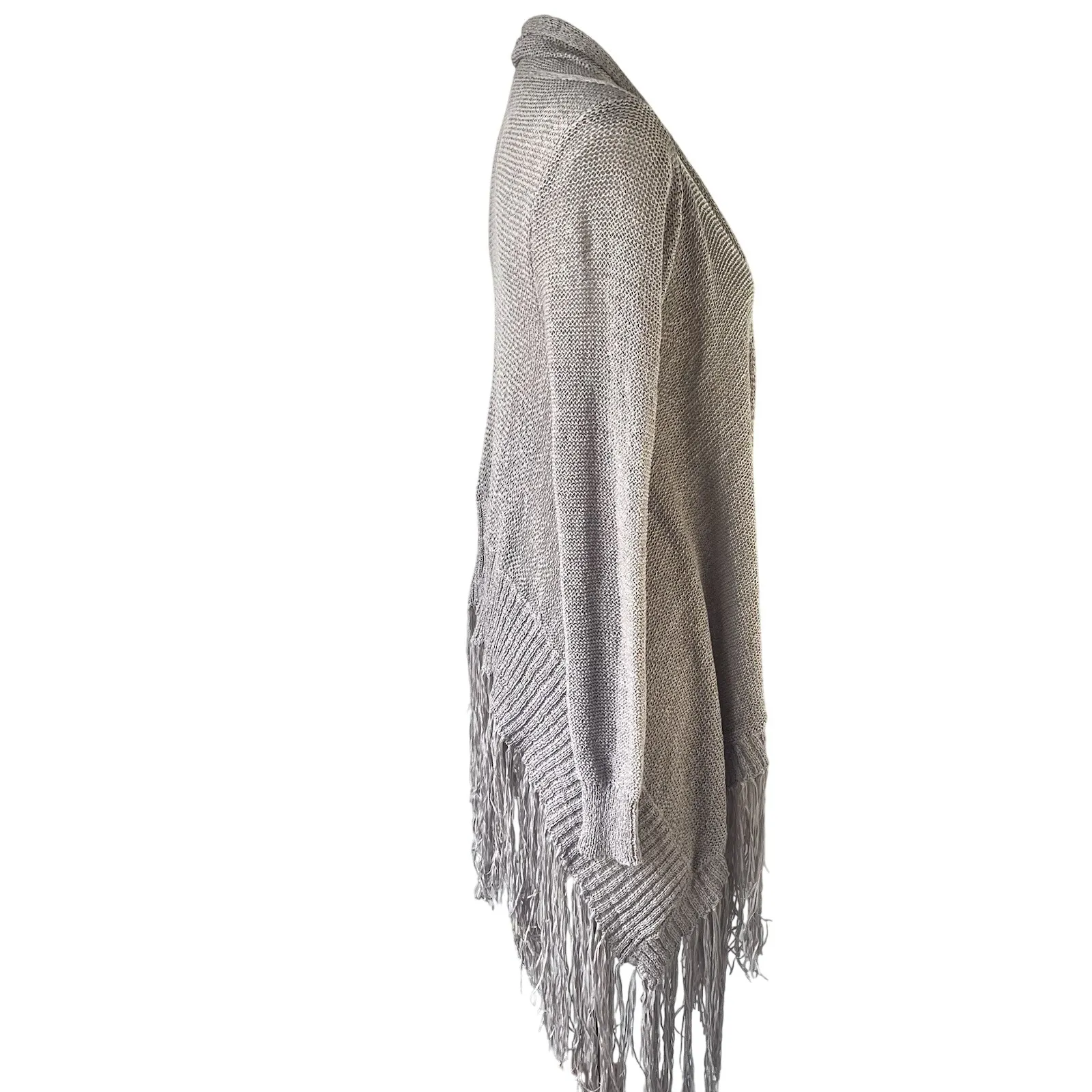 LOVE STITCH Womens Gray‎ Knit Fringe Cardigan Sweater Duster Long Sleeve M Gray Size M - Image 2