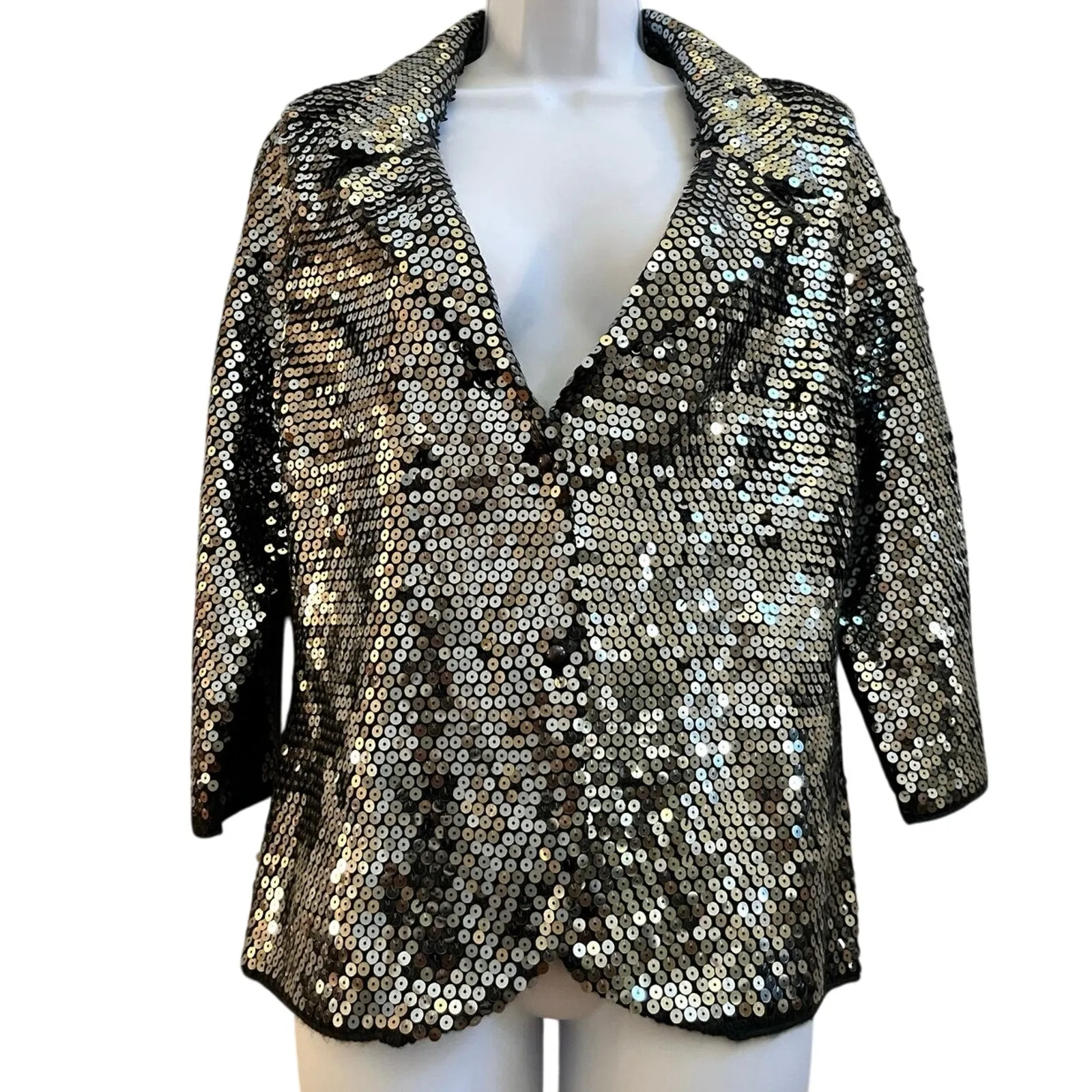 Colleen Lopez New Bracelet Sleeve Sequin Button Blazer Medium Festive Party Black - Image 4