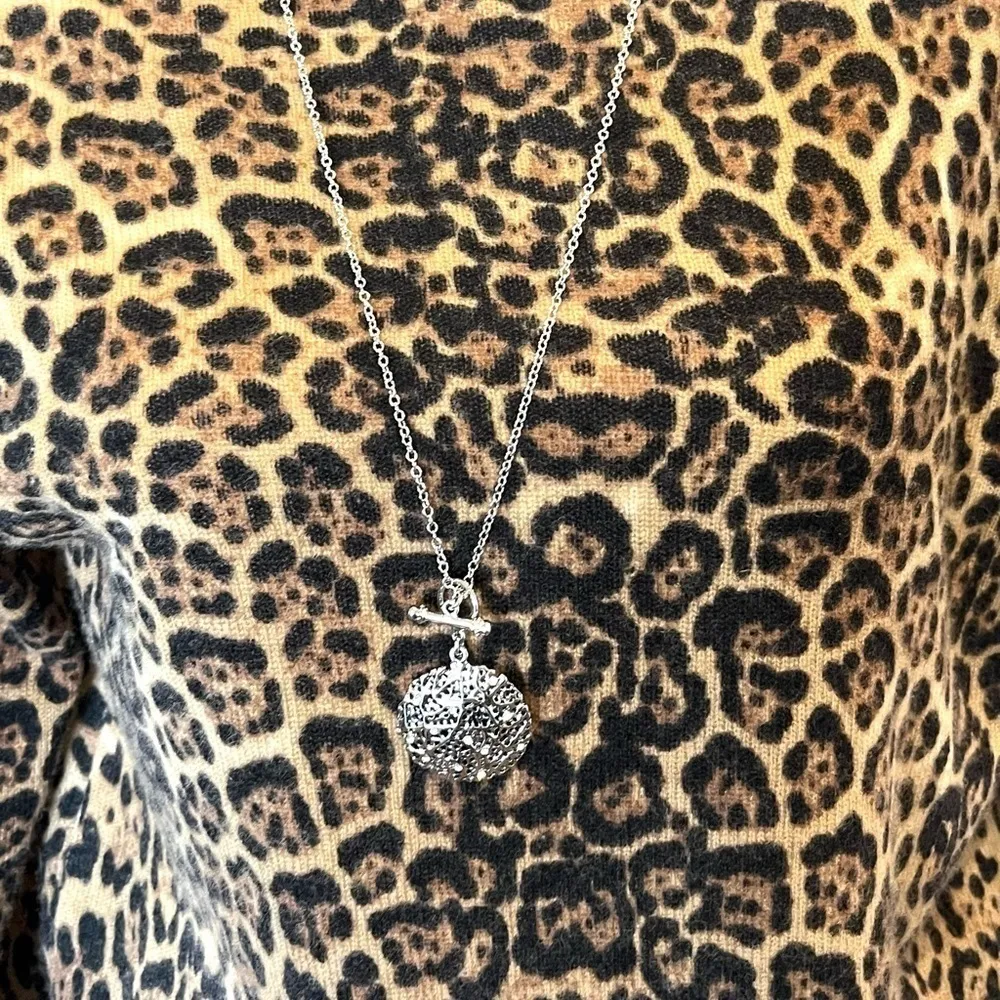 Cookie Lee Necklace Silver-tone toggle  closure Crystals round Sphere Long 32” - Image 3