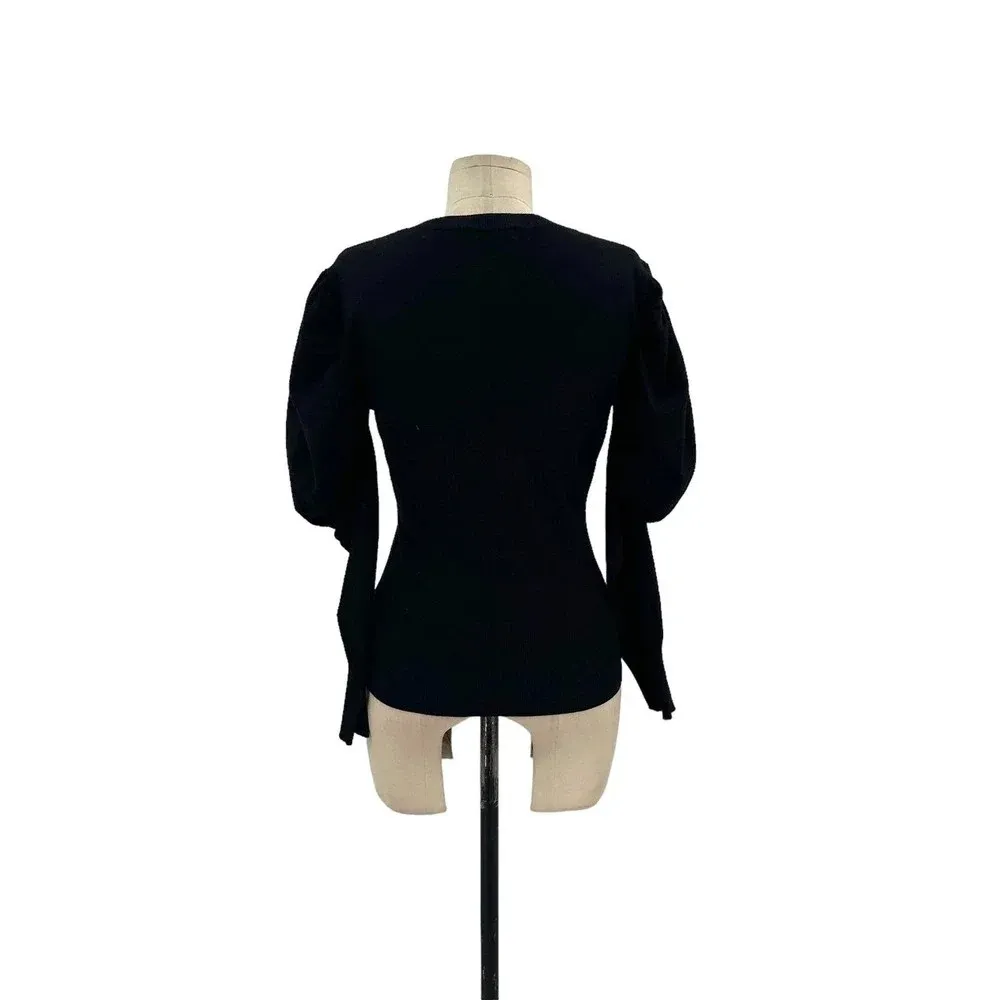 Karen‎ Millen Embellished Puff-Sleeve Sweater Black Floral Size Medium - Image 7