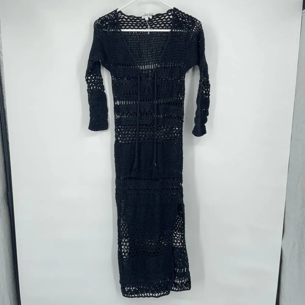NWT Poupette St Barth Kaia Crochet Maxi Dress Medium Black Cover Up Medium - Image 4
