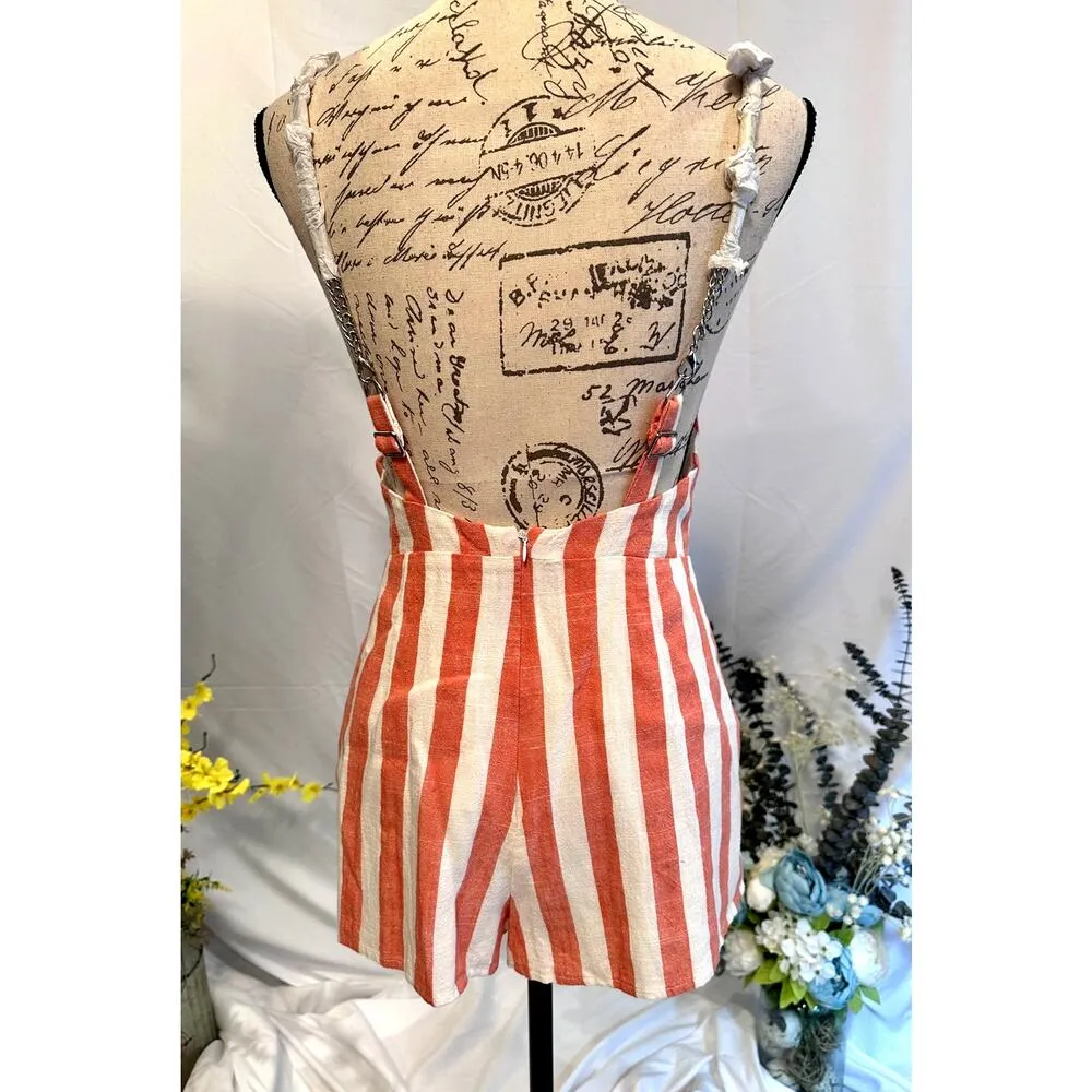 Millau Linen Romper Fully Lined Chain Straps Chain Accents S Orange - Image 8