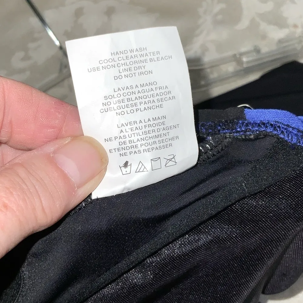 NWT Aqua Green Sapphire Blue & Black Runched One Piece Modest Swimsuit Small - Image 11