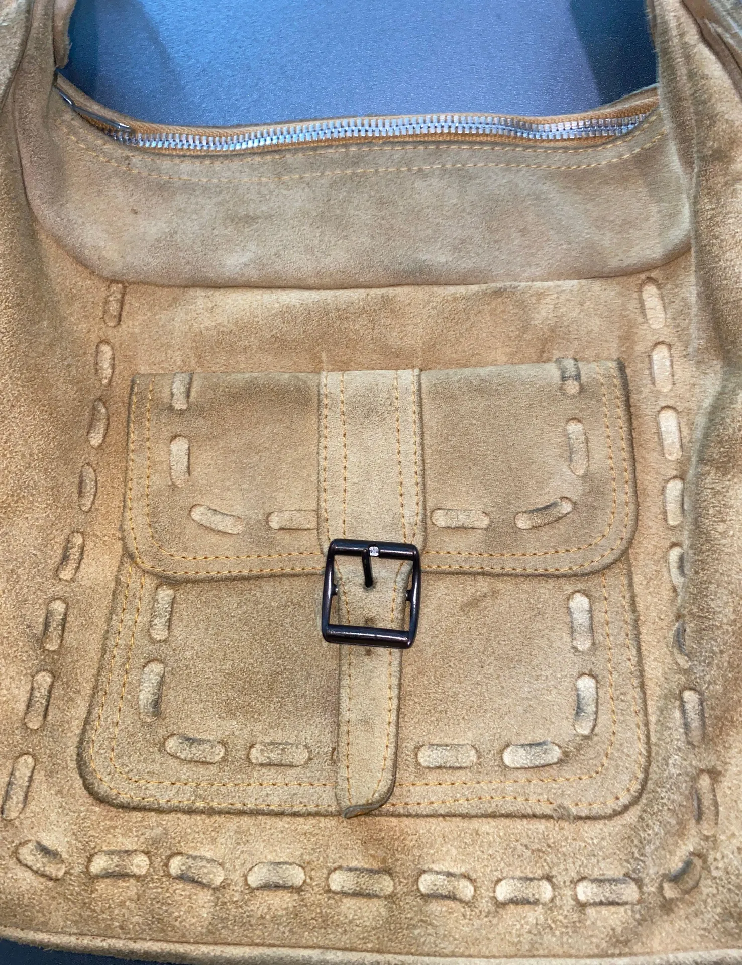 Vintage Suede Leather Purse Bag Tan - Image 2