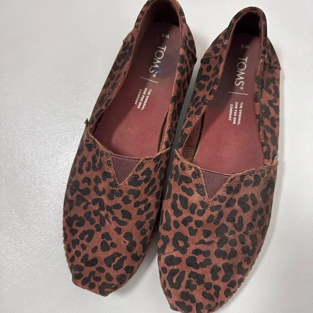 Toms Loafers Alpargata Slip On Brown Black Suede Leopard Print Flats Casual 8 - Image 6