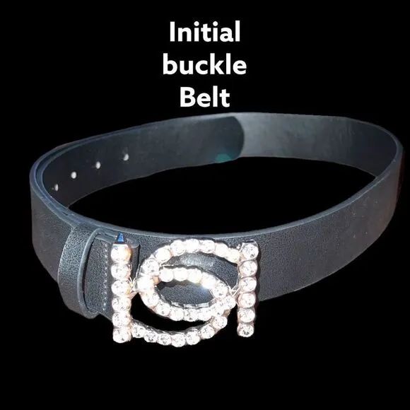 New! Black belt with silver and rhinestone initial buckle!! Black - Image 2