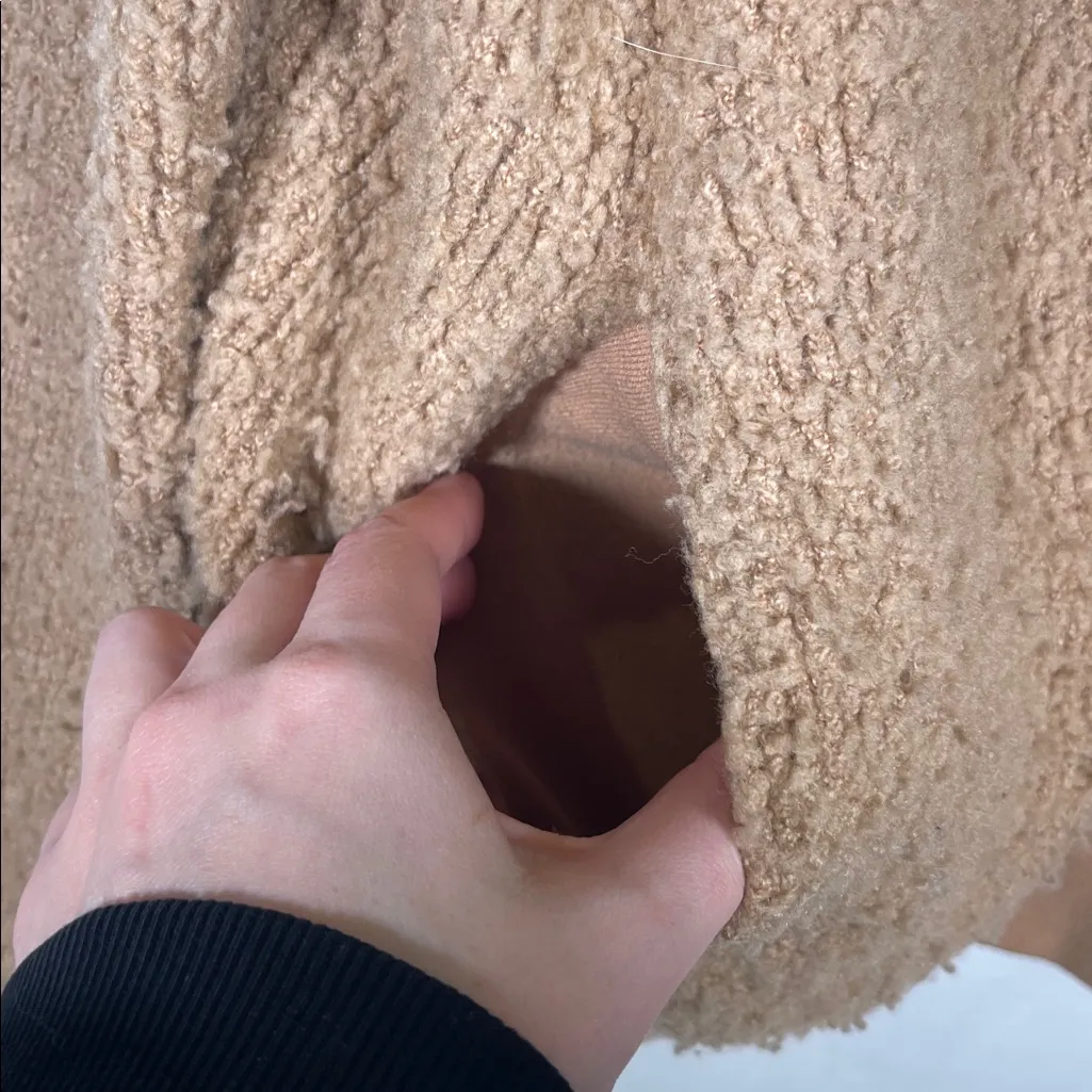 VINCE WOMENS WOOL TEDDY TEXTURED ZIP UP BOMBER JACKET TAN BEIGE SMALL - Image 4