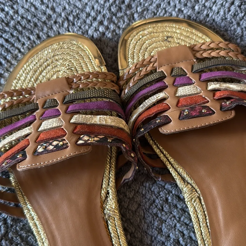 Aldo Gold Multicolor Woven Slip-On Flat Sandals‎ Size 7 - Image 11