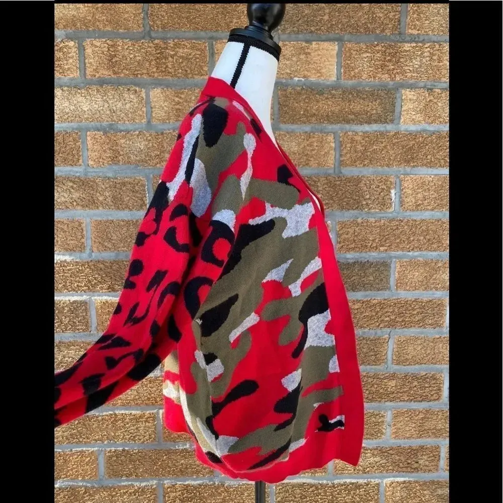 Sen cocoon camoflage open sweater m Red Size M - Image 10