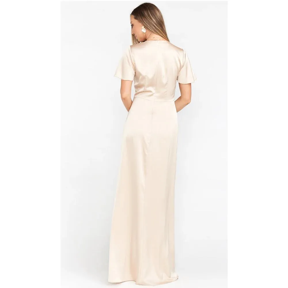 Show Me Your MuMu Rome Twist Gown Dress SZ Extra Small Champagne Luxe Satin Maxi - Image 2