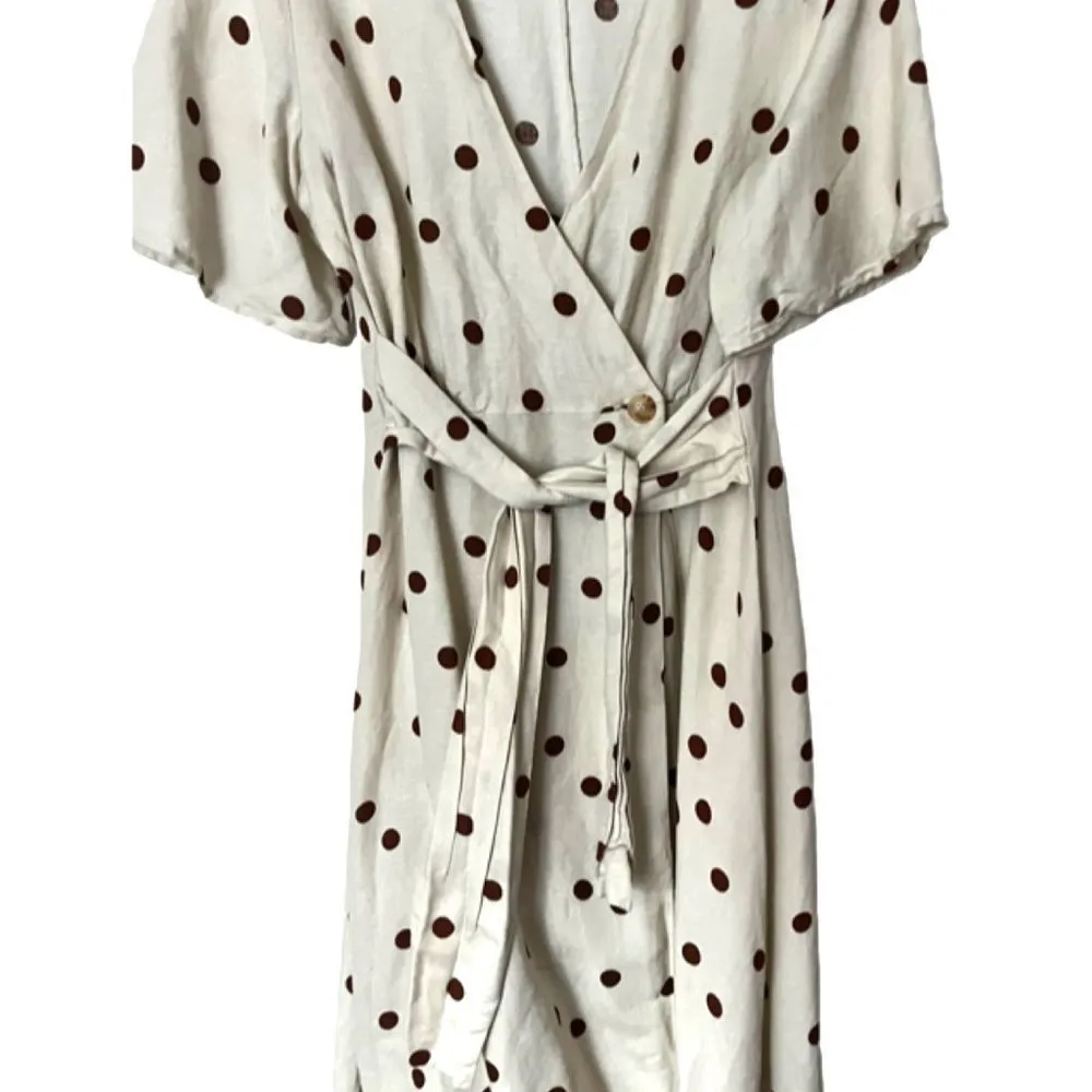 Moon River linen blend polka dot midi wrap dress SIZE MEDIUM - Image 6