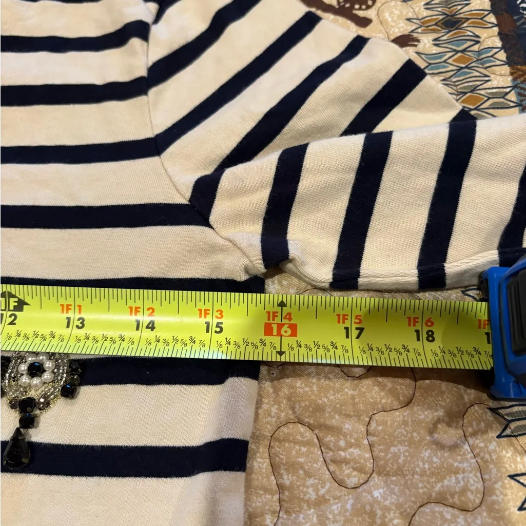 J. Crew Jeweled Embellished Striped Long Sleeve Top Cream/navy stripe women’s XS - Image 8