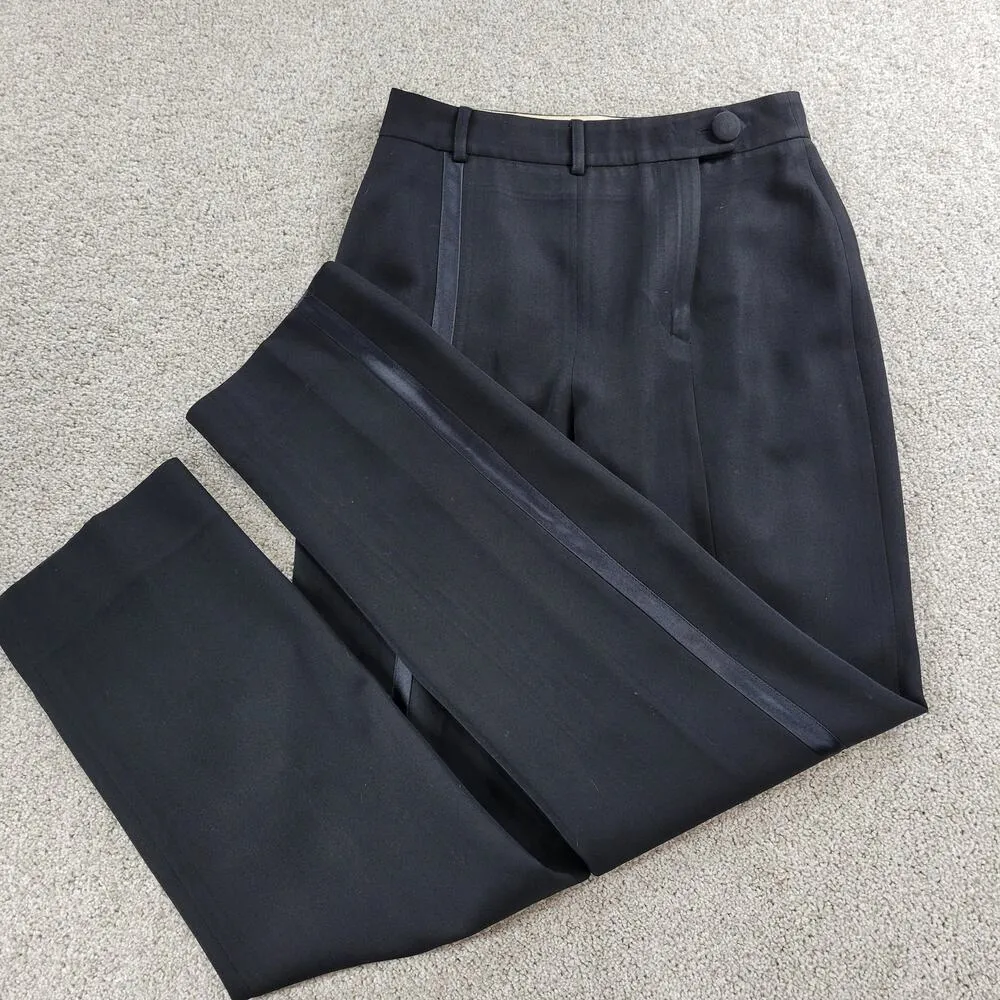 Moschino Couture Womens Tuxedo Pants 8 Black Wool Satin Trim Button Formal Dress - Image 6