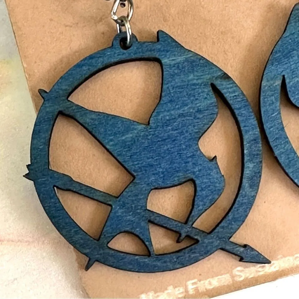 Green tree jewelry blue round bird earrings - Image 2