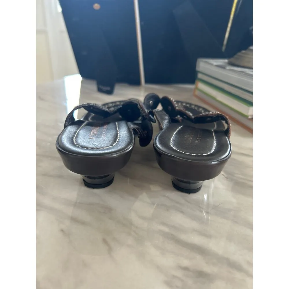 Donald J. Pliner Black/Dark Brown Leather Metal Western Embellished Sandal Size 7 - Image 7