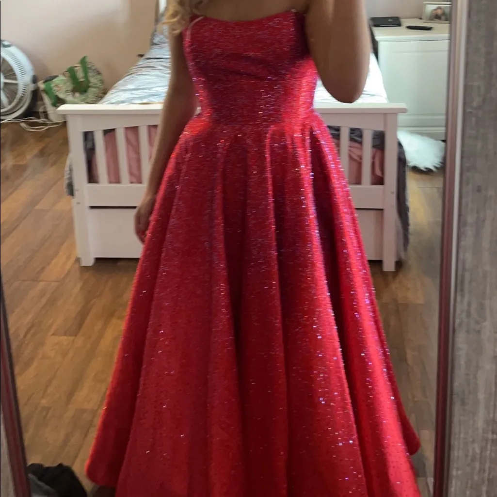 Red Sherri Hill strapless gown - Image 2