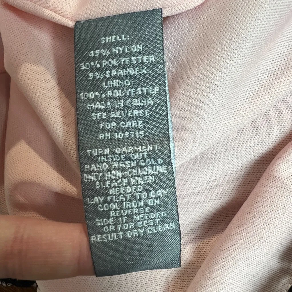 Sharagano Maxi Dress 12 Black Pink Lace‎ Lined V-Neck Sheath Sleeveless Slit Zip - Image 15