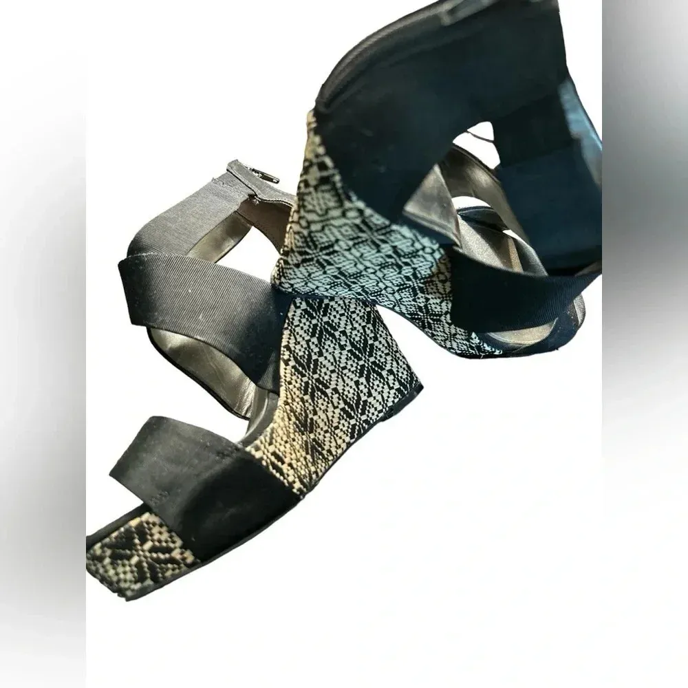 Audrey Brooke black cross strap wedge with patterned 5 in heel - Image 3