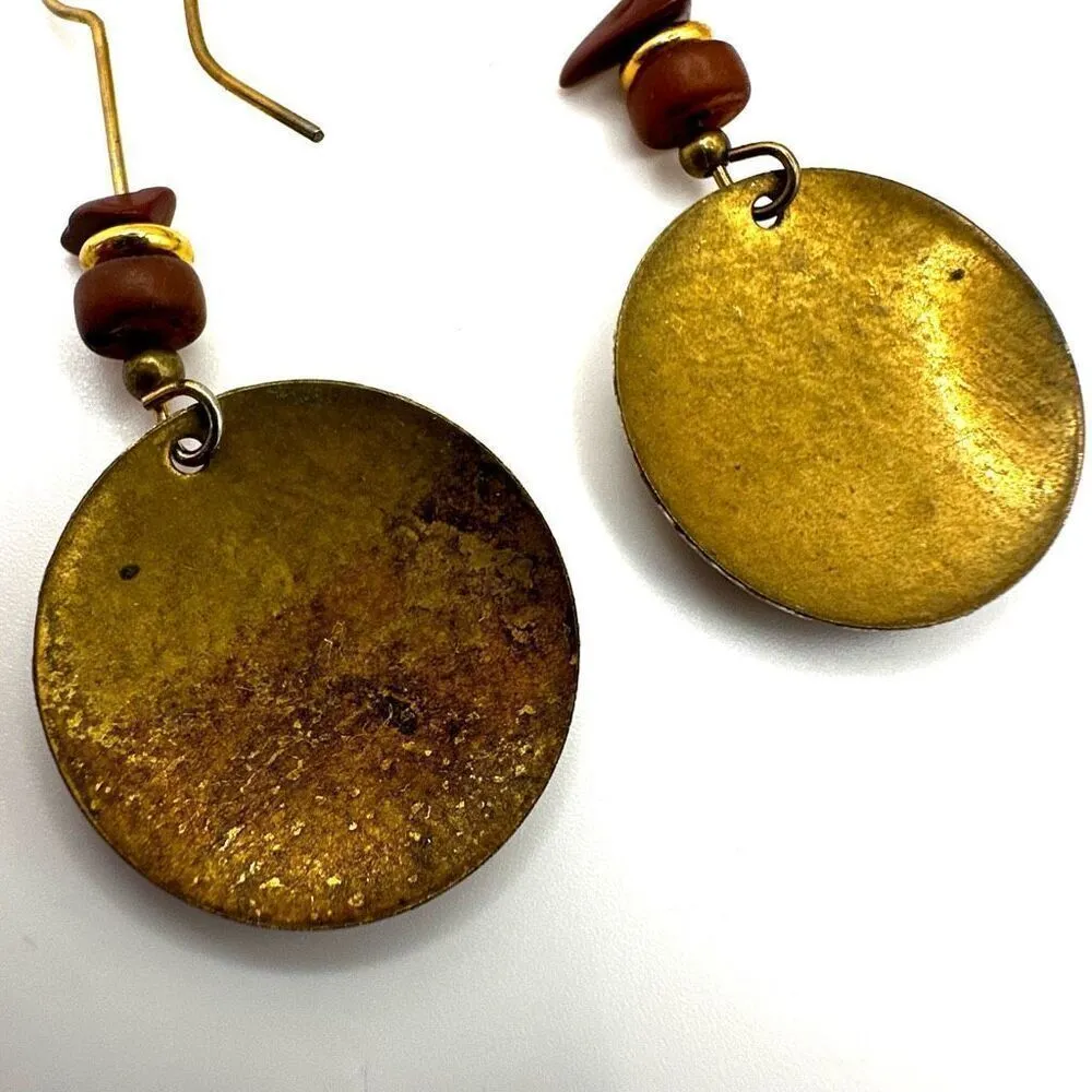 Brass hand painted stone earrings Brown - Image 8