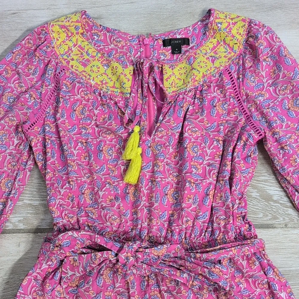 J.Crew Floral Print Long Sleeve Romper Size 4 - Image 3