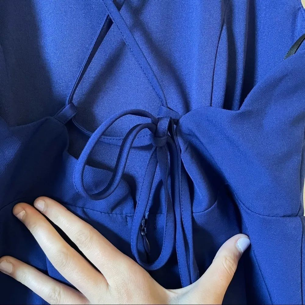 Lulus royal blue play on curves backless scalloped skater circle skirt dress - Image 5