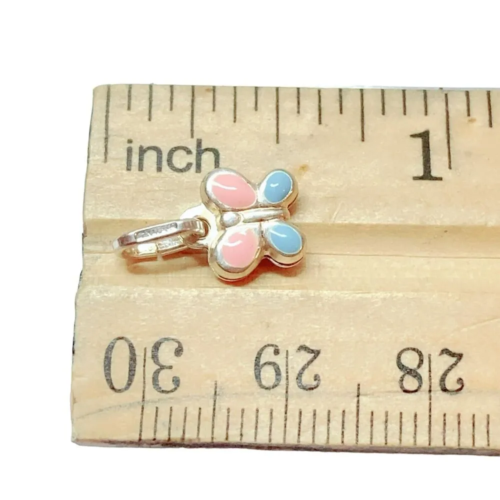 925 Sterling Silver blue pink buttetfly necklace charm pendant very small - Image 3