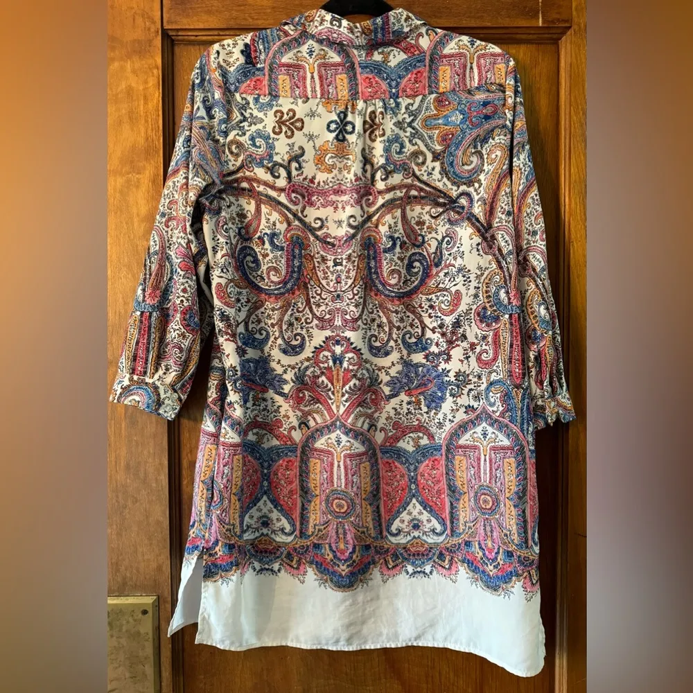 Joan Vass Paisley V-Neck Collared Tunic Top or Dress- Medium - Image 2