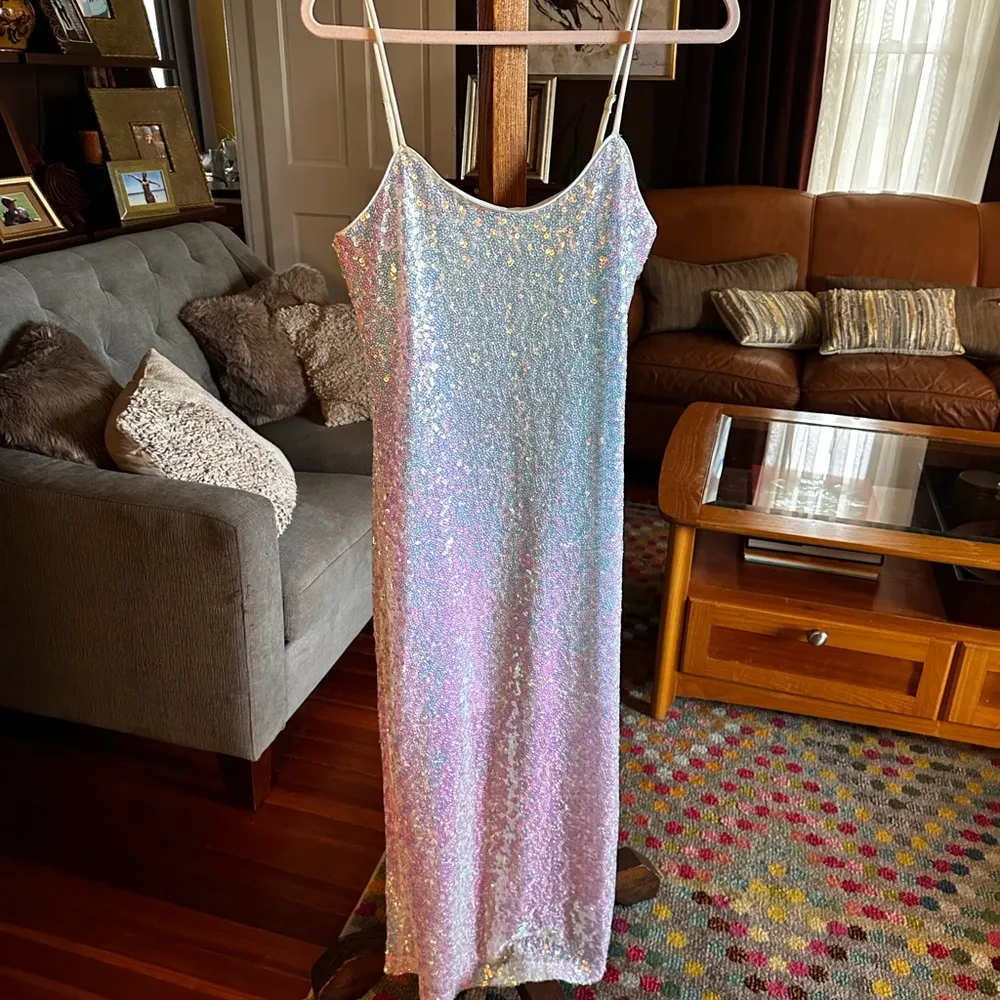 Wild Fable Iridescent Sequin Slip Dress sz M Pink Size M - Image 9
