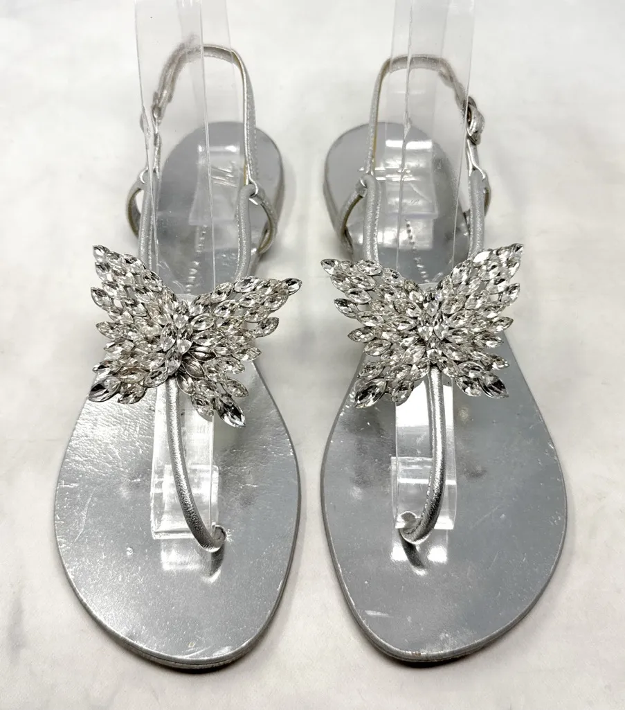 Giuseppe Zanotti Butterfly Swarovski Crystal Chrome Flat Sandals Glam Silver 36 - Image 1