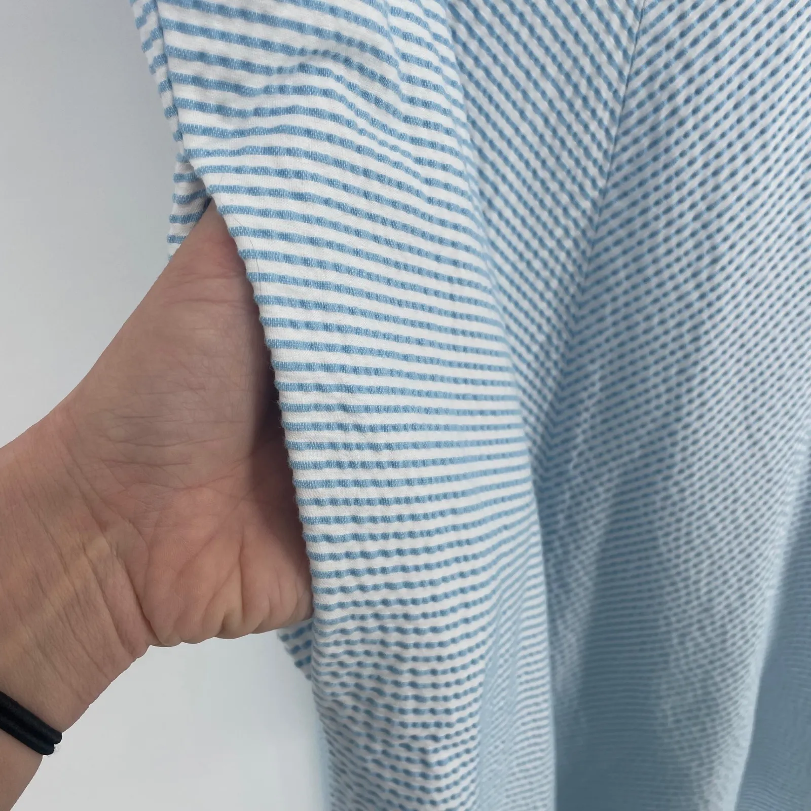 Lands End Seersucker Striped Dress 16W Blue White Sleeveless Fit Flare Pockets - Image 8