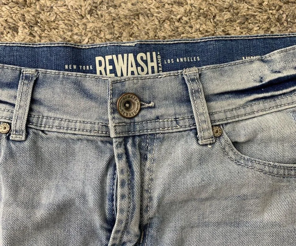 Distressed Denim Mini Skirt Rewash Size 9 Vintage Reunion - Image 3