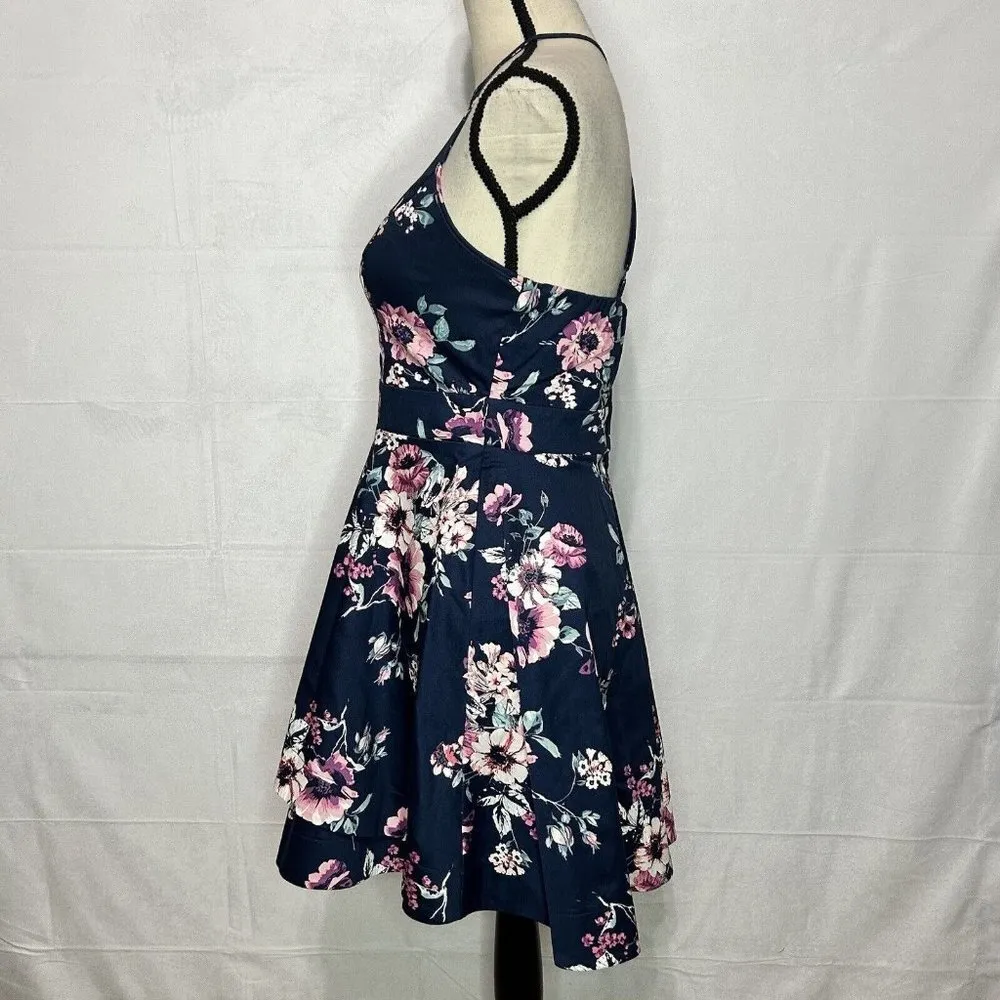 Speechless Navy Juniors Floral Skater Dress Halter Neck Stretch Size 9 NWT NEW - Image 6