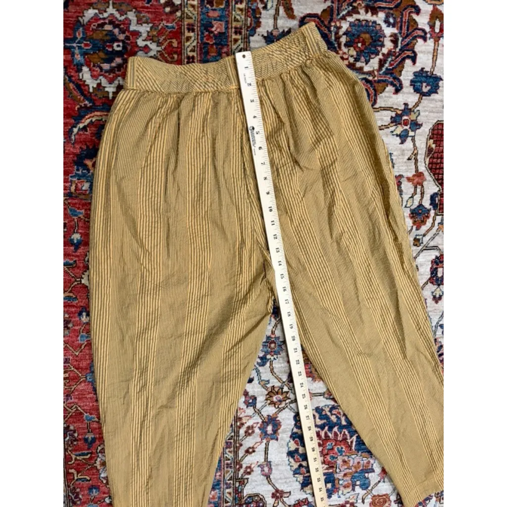 Free People Striped Pleated Tapered Pants Mustard Yellow Cotton Size Small - Image 9