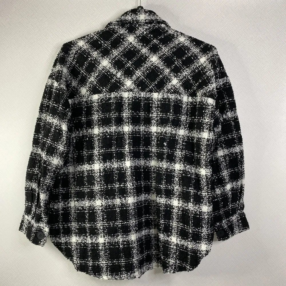 TIMING Shirt Jacket Womens Black/White Sz M Plaid Shacket Wool Flannel Style NWT - Image 2