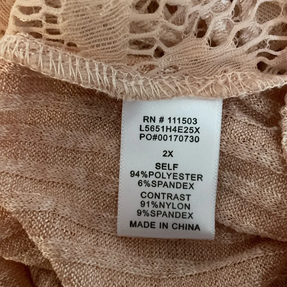 Elegant Bush Color Lace Top. Tie on bottom hem. P2P 33 length 28. SIZE 2X, EUC - Image 5