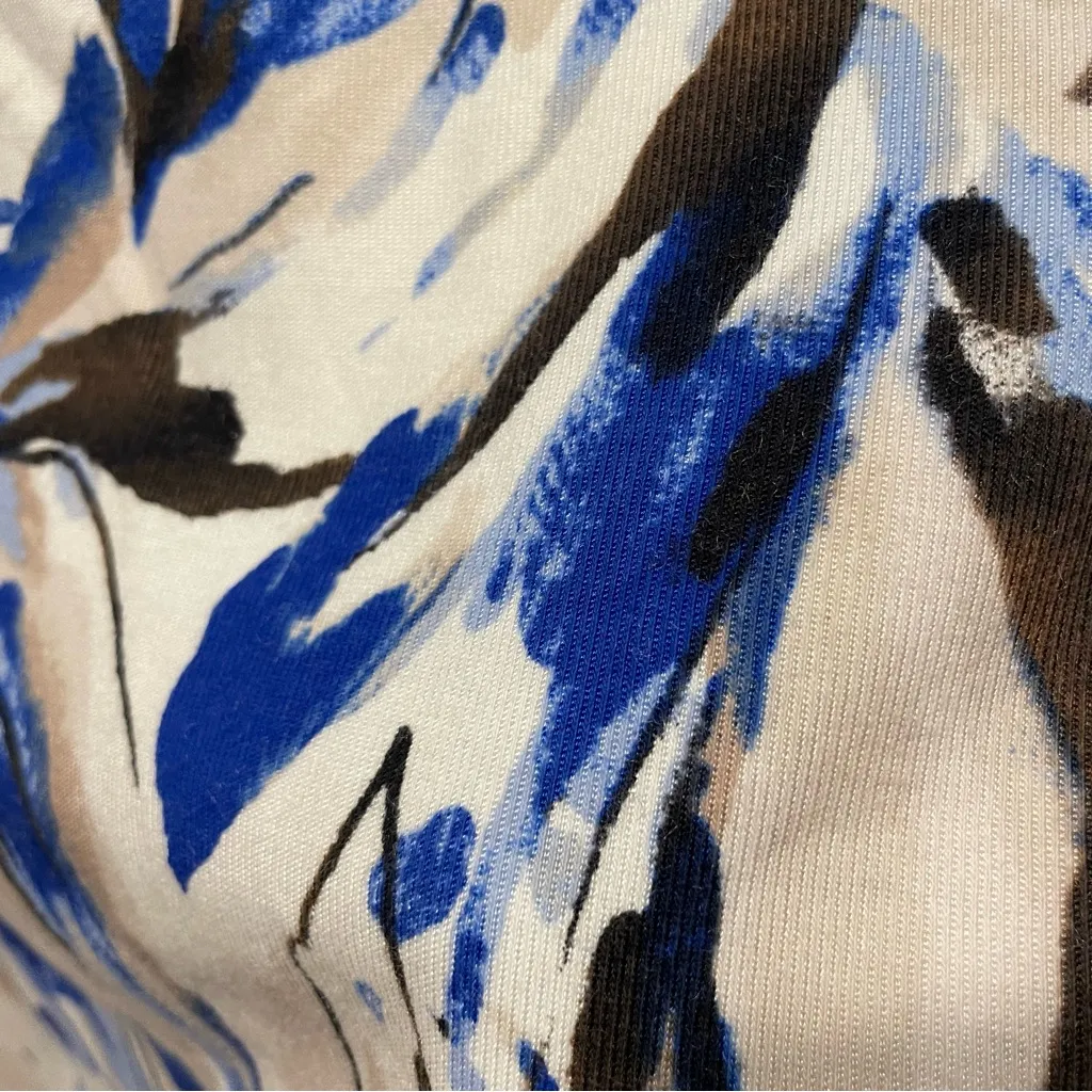 Cute creamy cotton baby rib top blue ribbon trim JM Collection watercolor splash - Image 8