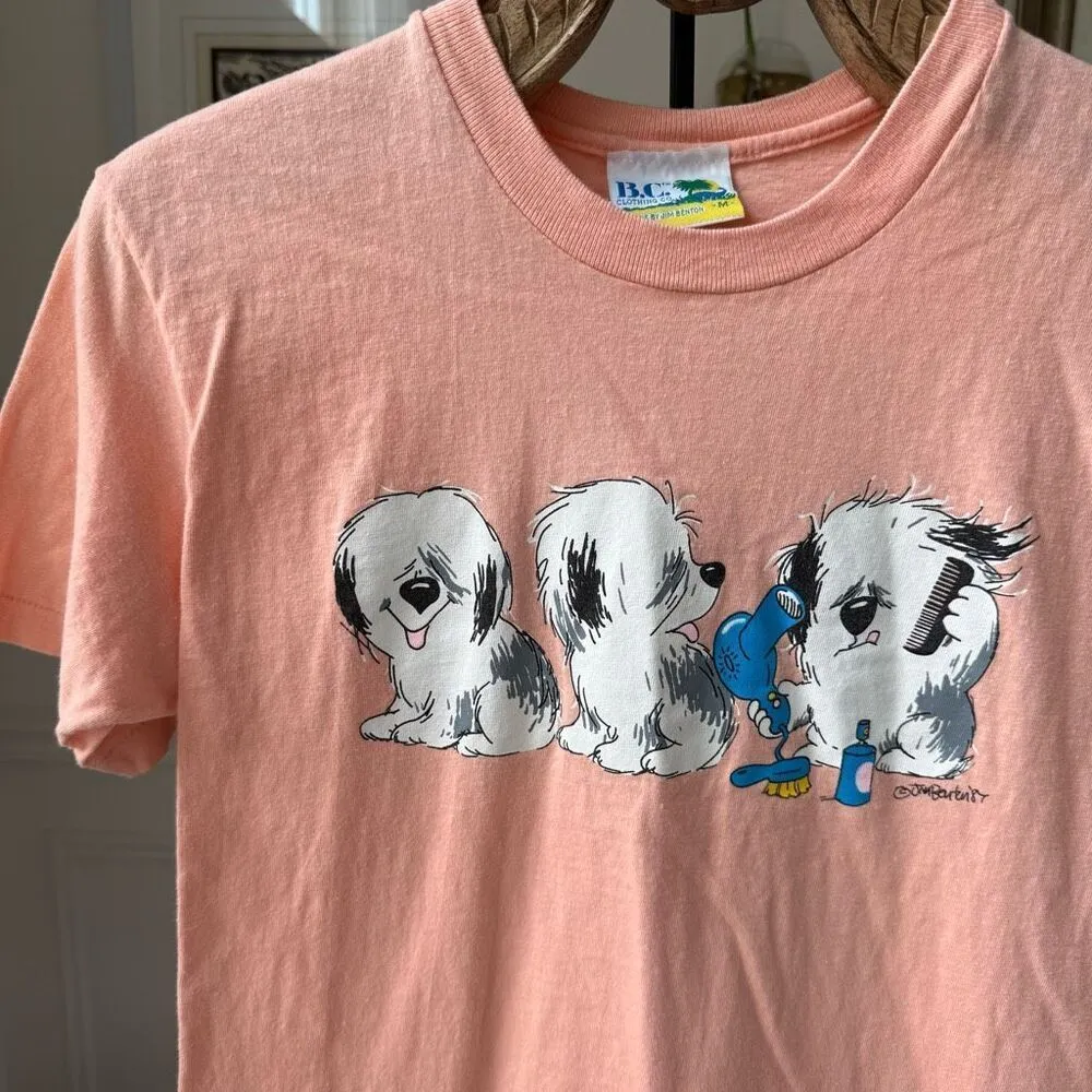 Vintage 80s Jim Benton Sheep Dog Puppy Cartoon Single Stitch Tshirt M Orange Size M - Image 2