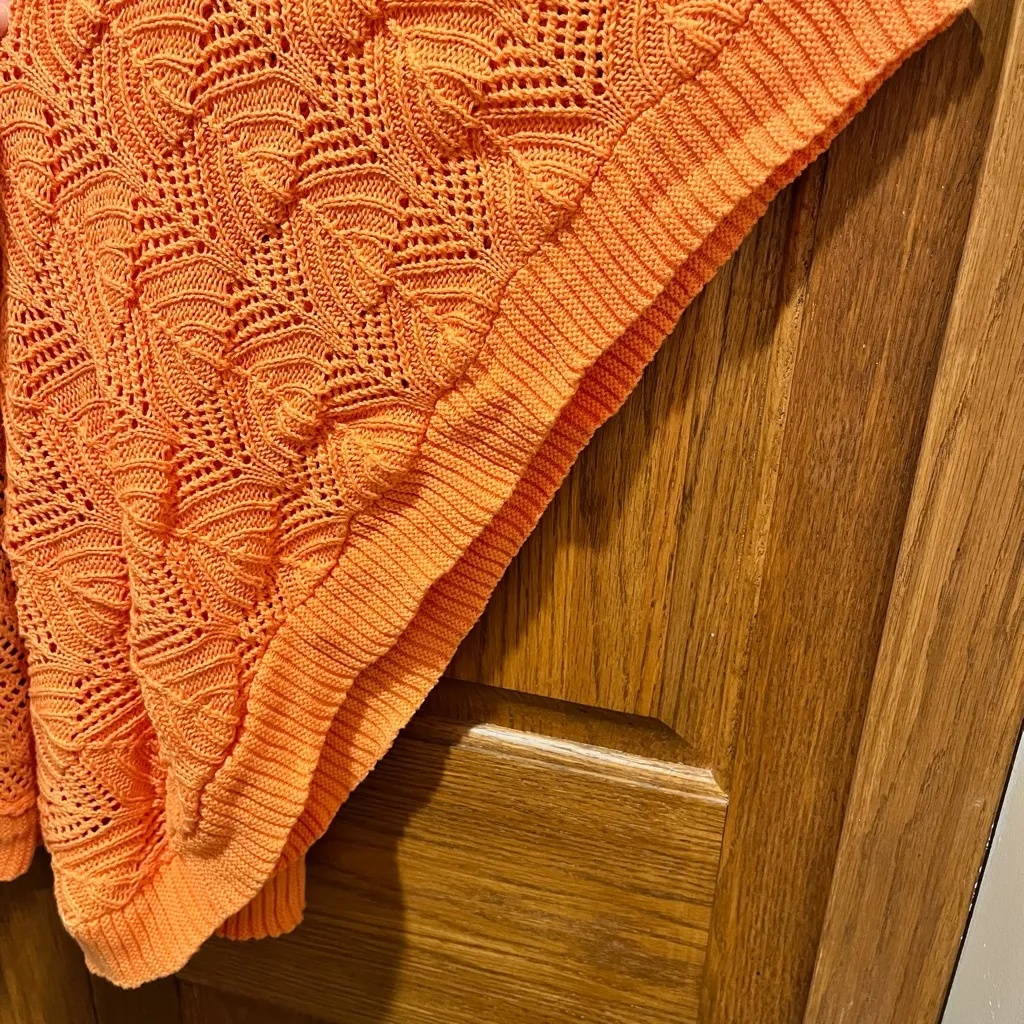 Chico's Vibrant Orange 100% Cotton Crochet Knit Batwing Sweater - Size S/M - Image 5