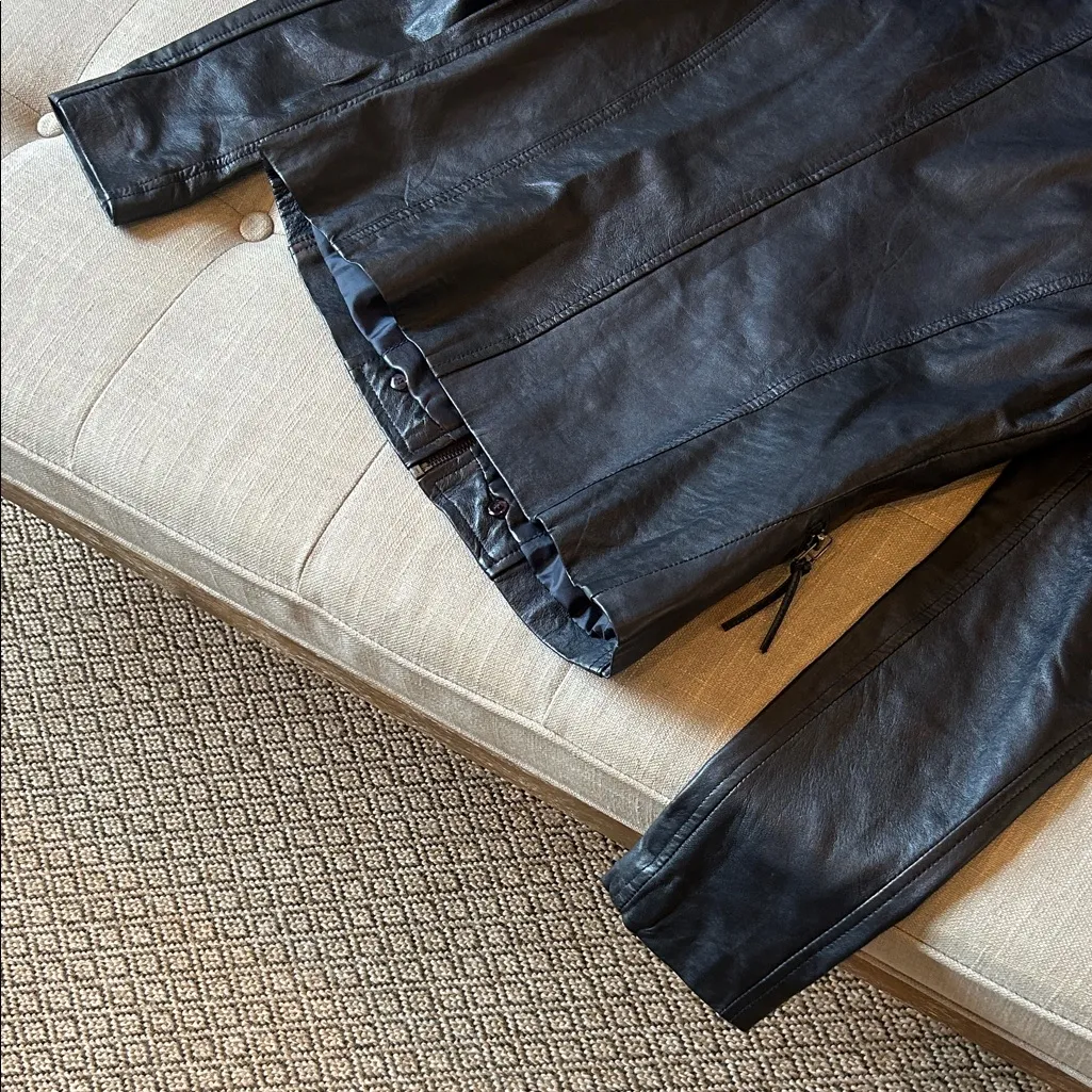 Bod & Christensen Navy Ariel 100% Genuine Leather Button/Zip Bomber Jacket Blue Size M - Image 11