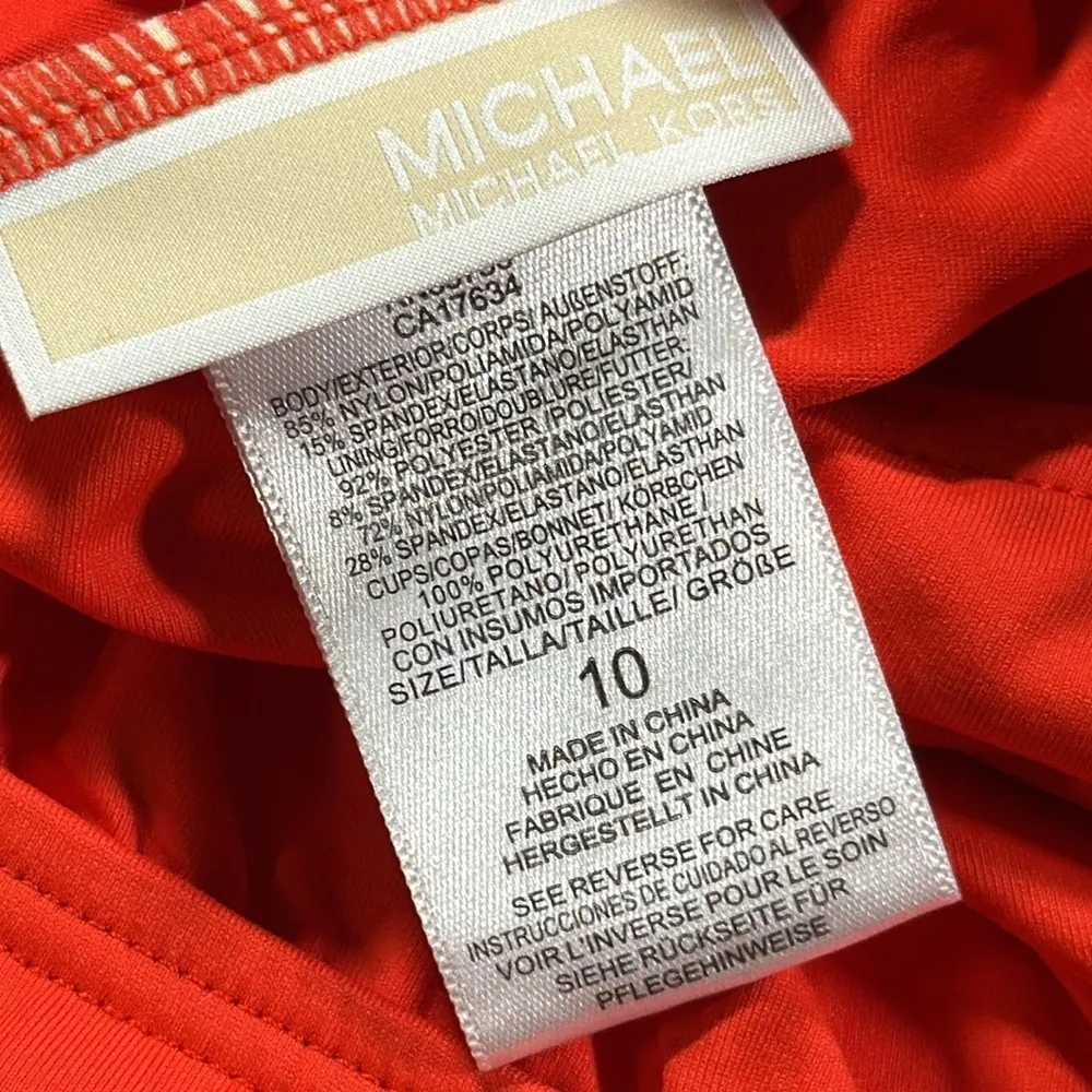 Michael Kors  Red Orange Blouson Full Coverage Tie Halter One Piece Swimsuit 10 - Image 8