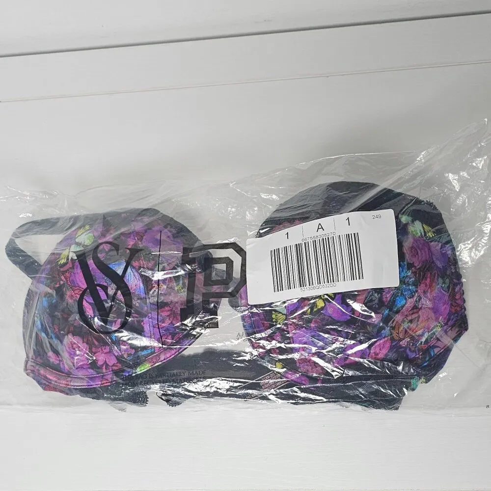 Victoria's Secret Shine Strap Lace Trim Push-Up Bra / Moody Floral / Size 32DD - Image 6