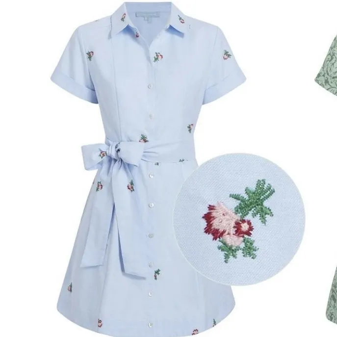 Hill‎ House Laura Button Cottagecore Embroidered Floral Shirt Dress Oxford Blue - Image 2