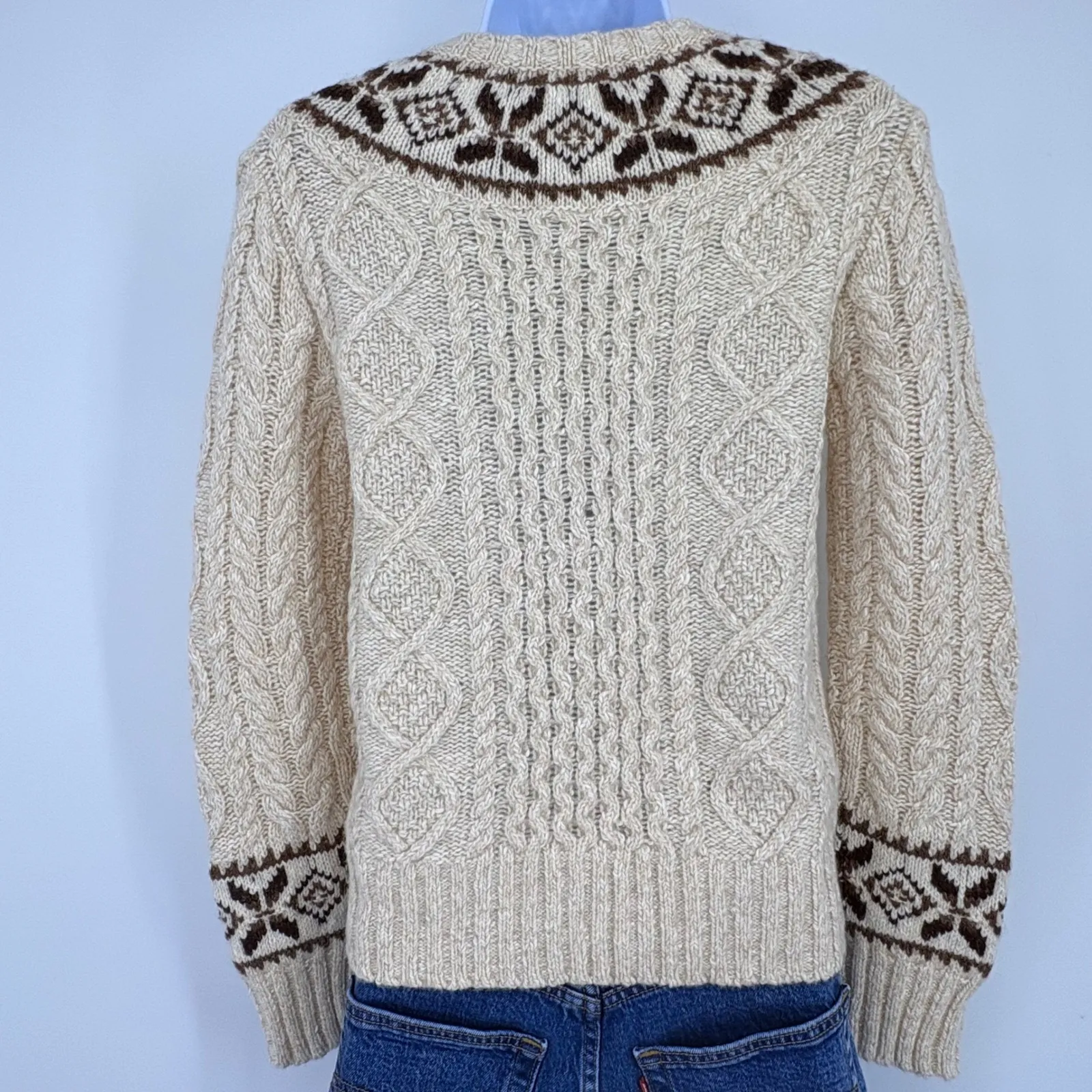 Polo Ralph Lauren Cable Knit Fair Isle Wool Sweater XS Nordic Sample Rare - Image 4